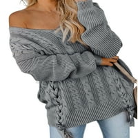 Ženski džemperi u obliku ramena i ramena, rebrasti dugi rukavi, pleteni kablovi, puloveri, džemperi širokog kroja, vrhovi