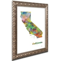 Zaštitni znak likovna umjetnost Kalifornijska država Map-1 Canvas Art by Marlene Watson, zlatni ukrašeni okvir