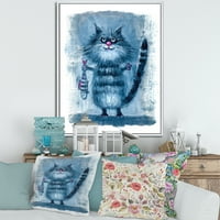 DesignArt 'stojeća mačka koja drži ribu u svojim kandžama' nautički i obalni uokvireni platno zidni umjetnički tisak