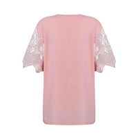 Ženske košulje ženska modna čipkasta prošivena labava majica s izrezom u obliku slova U i kratkim rukavima u ružičastoj boji