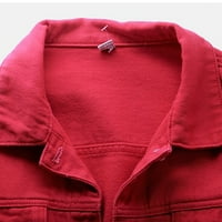 Traper jakne za žene, Vintage kratka traper jakna s gumbima na kopčanje, kaput u crvenoj boji