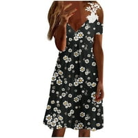 Ženska haljina s tankim strukom s ramena, haljine za dnevnu sobu s cvjetnim printom u obliku slova u, čipka od šljokica, plisirana