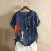 Majice&&; za žene, ženske casual majice s okruglim vratom i printom, labava tunika na kopčanje, bluza, Mornarsko plavi vrhovi