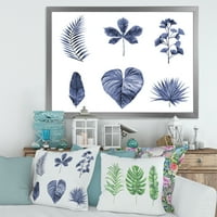 Dizajnerska umjetnost apstraktni set plavog lišća biljke tradicionalni uokvireni umjetnički tisak