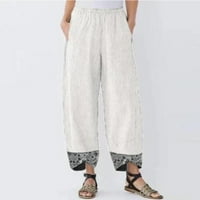 Ženske teretne hlače visokog struka elastični pojas široke pamučne hlače s labavim printom nepravilne hlače