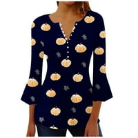 Ženske košulje za Noć vještica s modnim printom i gumbima, vrhovi s izrezom u obliku slova u, Nabrane opuštene Ležerne tunike s raširenim