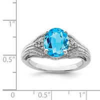 Bijeli prsten od sterling srebra s dragim kamenom Švicarski plavi topaz ovalni dijamant