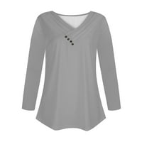 Ženske majice plus size ležerna majica s izrezom u obliku slova u i dugim rukavima nabrani gornji dio s gumbima s printom