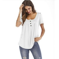 Majice s toplinskom prešom Ženske majice plus veličine prevelike ljetne tunike kratkih rukava s okruglim vratom, vrhovi bijeli mali