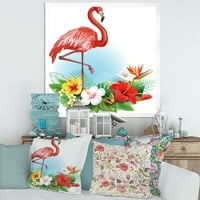 DesignArt 'aranžman s tradicionalnim uokvirenim umjetničkim tiskom flaminga i tropskih cvjetova