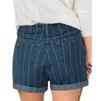 Traper kratke hlače za žene s visokim strukom, uske kratke hlače s rupama u plavoj boji