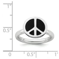 Prsten sa znakom mira od sterling srebra sa sklopivim izrazima, prekriven poliranom crnom caklinom veličina: 5; za odrasle i tinejdžere;