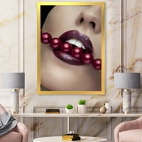 DesignArt 'Djevojka s crvenim usnama s modernim uokvirenim umjetničkim printom crvenih bisera