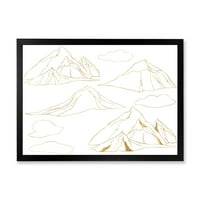 Dizajnerska umjetnost minimalistički zlatni linearni set oblaka i planina, uokvireni moderni umjetnički tisak