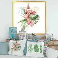 DesignArt 'tropski buket s Anthurium lupinom i lišće na bijeloj I' tradicionalno uokvireni umjetnički tisak
