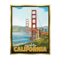 _ Istražuje kalifornijski vodeni most, krajolike udaljenih livada, grafičku umjetnost, metalno zlato, uokvireno plutajuće platno,