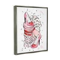 Ružičasta glam makaroni s potpeticama u obliku srca ljepota i moda grafička umjetnost sjaj umjetnost u sivom okviru Ispis zidna umjetnost