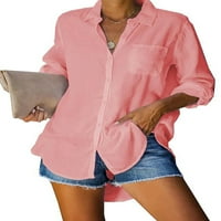 Ženske košulje s reverom s prednjim džepom Ženska košulja od tunike s zasukanim rukavima elegantna bluza s dugim rukavima s dugim