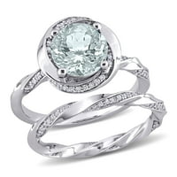 Ženski set vjenčanih prstenova od 1 karatnog akvamarina i dijamanta od 10 karatnog bijelog zlata koji se sastoji od 2 dijela.