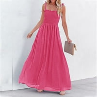 Ljetne haljine za žene, modne ljetne Ležerne jednobojne majice bez rukava, prsluk za zavoj, duga haljina vruće ružičaste boje