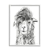 Stupell Industries Fluffy Hair Alpaca Llama Smijuća linije za pisanje Crtanje Bijelo uokvirene umjetničke umjetničke umjetnosti,