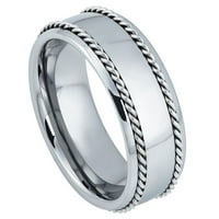 Polirani polukružni zaručnički prsten s umetkom od nehrđajućeg čelika sa bočnim užetom za muškarce ili žene