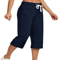 Ženske Capri hlače u boji, jednobojne Capri hlače visokog struka, udobne ošišane hlače ravnih nogavica, tamnoplave 2 inča