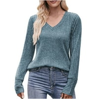 Rebrasti ženski džemperi, tunike s izrezom u obliku slova U i dugim rukavima za nošenje s tajicama, jednobojni puloveri od pletiva
