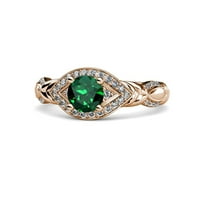 Zaručnički prsten od smaragda i dijamanta u obliku luka od 1 karata u ružičastom zlatu od 14 karata.veličina 7