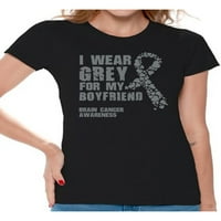 Ženske majice s grafičkim printom nosim sivo za svog dečka u stilu A-liste, vrhovi s natpisom svijest o raku mozga