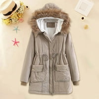 Ženski kaput s plišanim ovratnikom, zimski kaput s dugim rukavima s džepovima s kapuljačom, vanjska vjetrootporna topla tanka jakna,