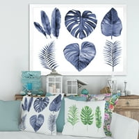 DesignArt 'plavi akvarelni tropski listovi I' Farmhouse uokvireni umjetnički tisak