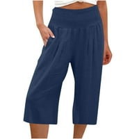 Ženske Capri Aussie široke široke hlače ravne hlače visokog struka casual hlače skraćene hlače