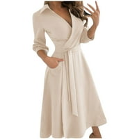 Ljetne haljine za žene na rasprodaji ženska ležerna široka zavojna haljina kratkih rukava jednobojna haljina s izrezom do gležnja