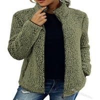 ; / Ženski jednobojni kaput, teški kaputi, topla jakna od flisa s patentnim zatvaračem, gornja odjeća s dugim rukavima i džepovima