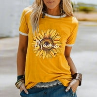 Ženske majice, ženska modna ljetna majica s okruglim vratom s printom, modna ženska majica s kratkim rukavima, žuti;