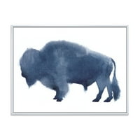 Dizajnerska umjetnost tamnoplava silueta bizona na bijeloj pozadini zidni otisak na platnu uokviren seoskom kućom