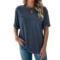 Tamnoplave Ležerne jednobojne Ženske majice s okruglim vratom i kratkim rukavima