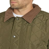 Muška prošivena jakna od štale s ovratnikom od baršuna u maslinastoj boji srednje duljine