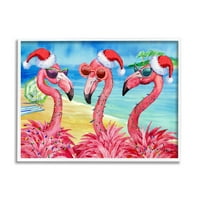 Praznična svjetla, Flamingo grafika na Plaži, bijeli uokvireni zidni tisak, dizajn Paula Brenta