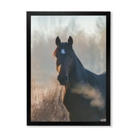 Dizajnerska umjetnost portret konja izbliza u jesensko jutro uokvirena umjetnička gravura za seosku kuću