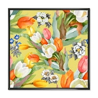 DesignArt 'cvjetajući narančasti i bijeli tulipani iv' Tradicionalno uokvireno platno zidne umjetničke tiska