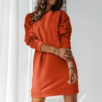 Mini haljine za žene, Ženska džemper haljina s okruglim vratom s dugim rukavima, jednobojna široka ležerna haljina