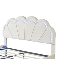 Euroco presvlaka kraljice veličine platforme krevet s cvijećem u obliku cvijeta i pametnim LED svjetlom za spavaću sobu, bež