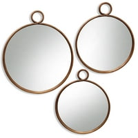 Okrugli brončani metalni zidni ogledalo - set od - brončanog metala