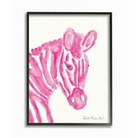 Dječji akvarelni portret zebre u ružičastoj pruzi s uokvirenom životinjom zoološkog vrta, dizajn Kate Roberts, 24 30