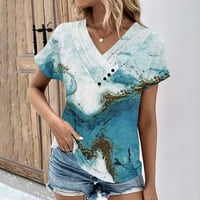 Ženske majice kratkih rukava za žene, ljetne Ležerne majice s izrezom u obliku slova a, bluze širokog kroja u nebesko plavoj boji