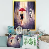 DesignArt 'Djevojka s kišobranom koji hoda u kiši II' francuska zemlja uokvirena umjetnički tisak