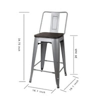 Dizajnerska skupina brojača visina visokih metalnih stolica s tamnim drvenim sjedalom, siva, set od 2
