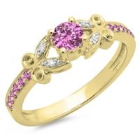 Vjenčani zaručnički prsten u vintage stilu iz kolekcije A. H. s okruglim ružičastim safirom i bijelim dijamantom od 14 karata, žuto